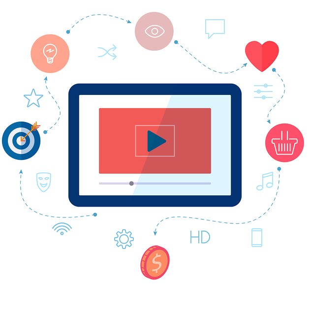 Set of modern flat design icons on the topic of web video marketing and social video presentation.